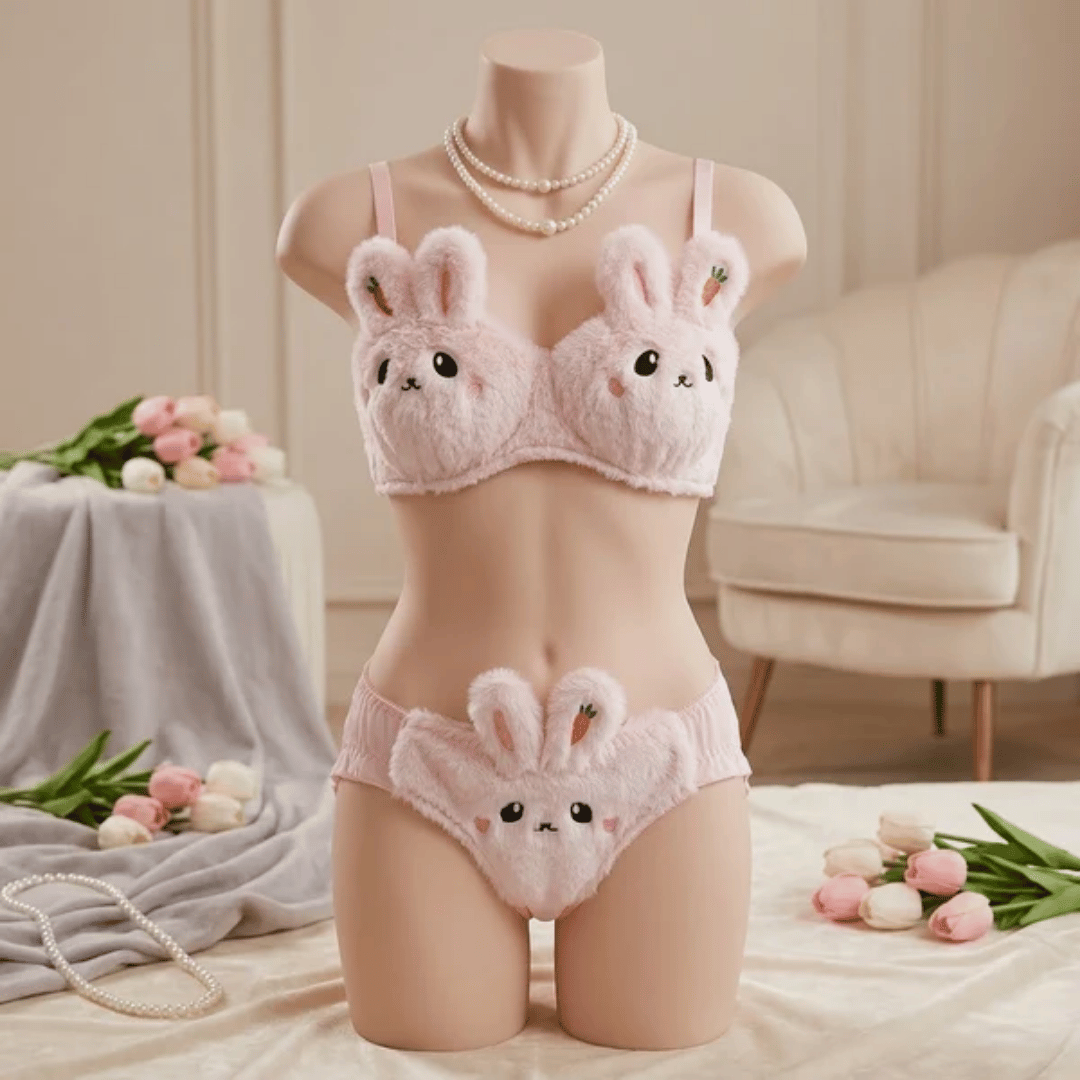 Cartoon bra set - Cute Anime Soft Plush Design bra underwear set imported