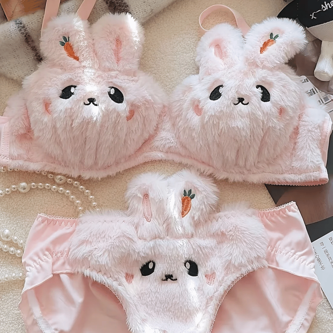 Cartoon bra set - Cute Anime Soft Plush Design bra underwear set imported