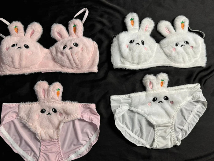 Cartoon bra set - Cute Anime Soft Plush Design bra underwear set imported