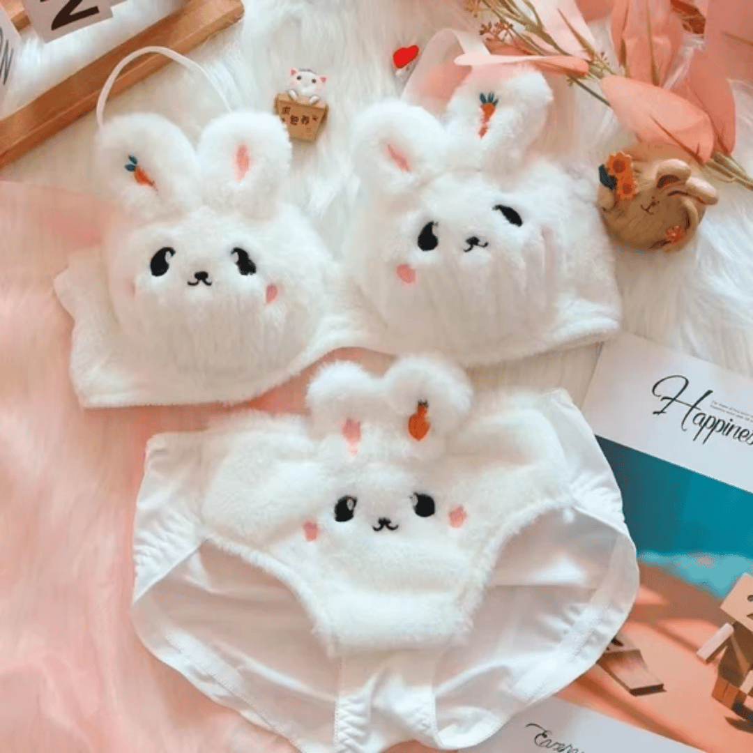 Cartoon bra set - Cute Anime Soft Plush Design bra underwear set imported