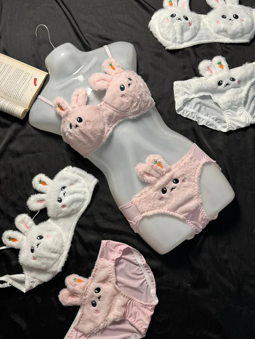 Cartoon bra set - Cute Anime Soft Plush Design bra underwear set imported
