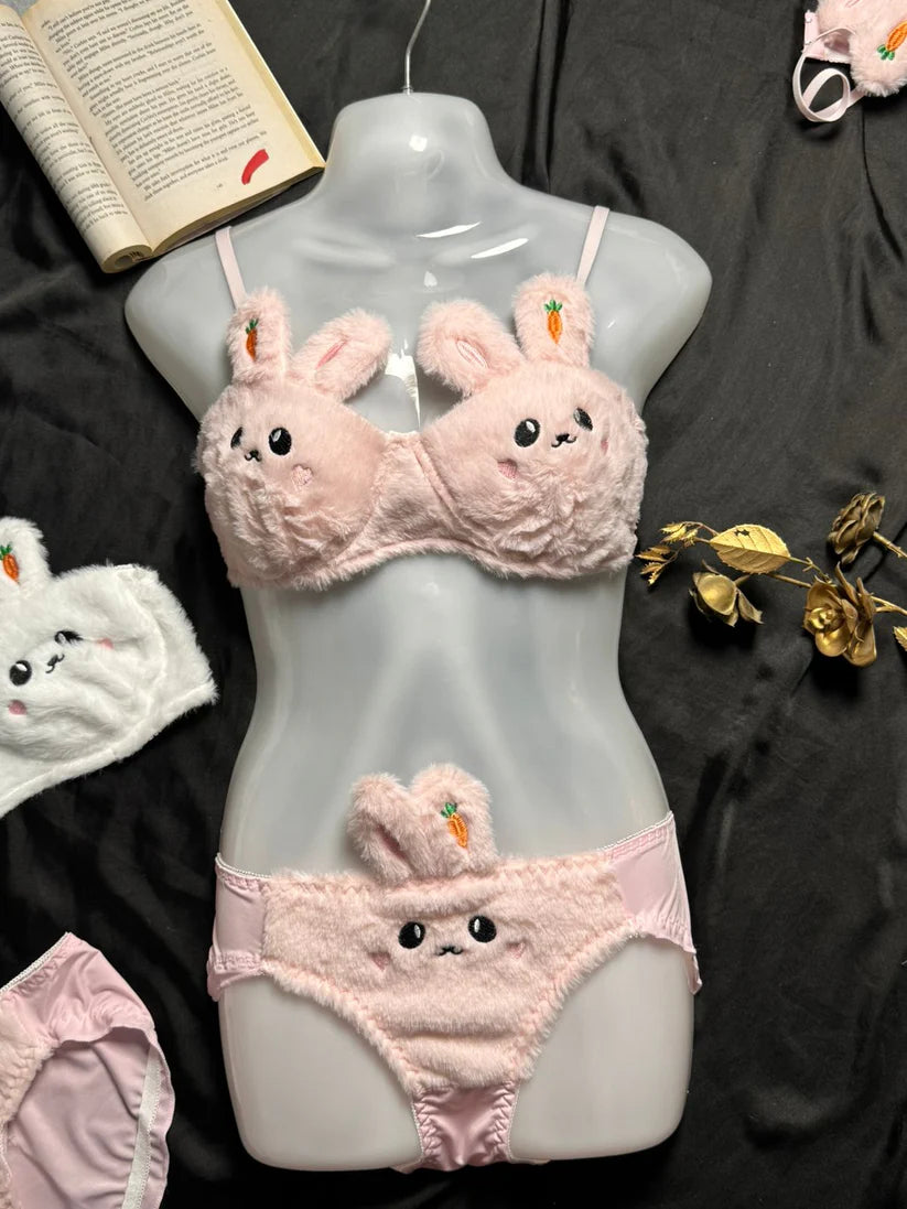 Cartoon bra set - Cute Anime Soft Plush Design bra underwear set imported
