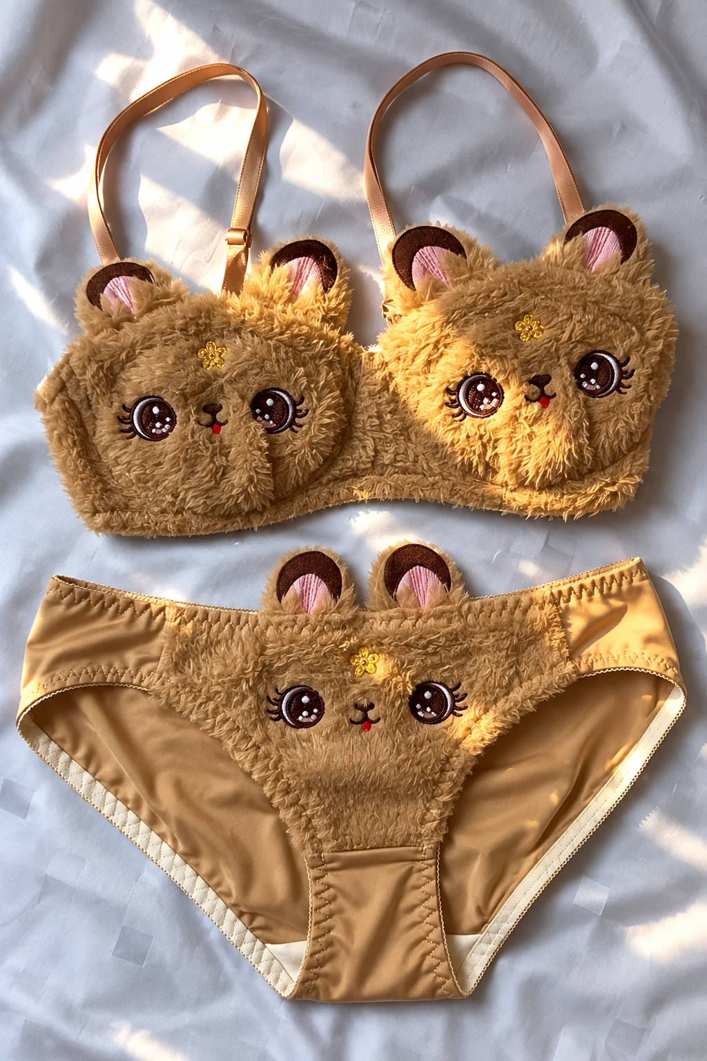 Bunny style bra set - bear  bra and underwear set imported             Colour: pink, white, brown