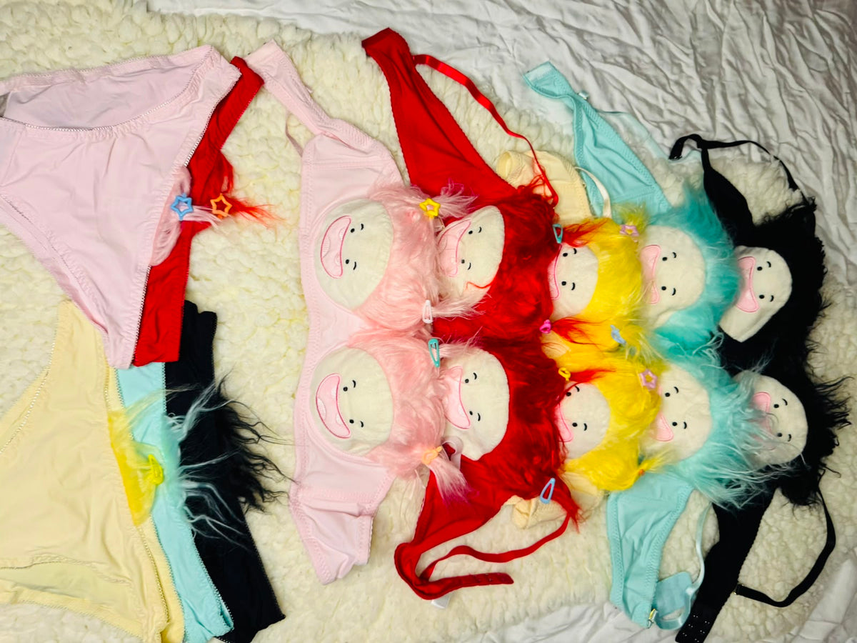 Cartoon bra set - Cute Anime Soft Plush Design bra underwear set imported